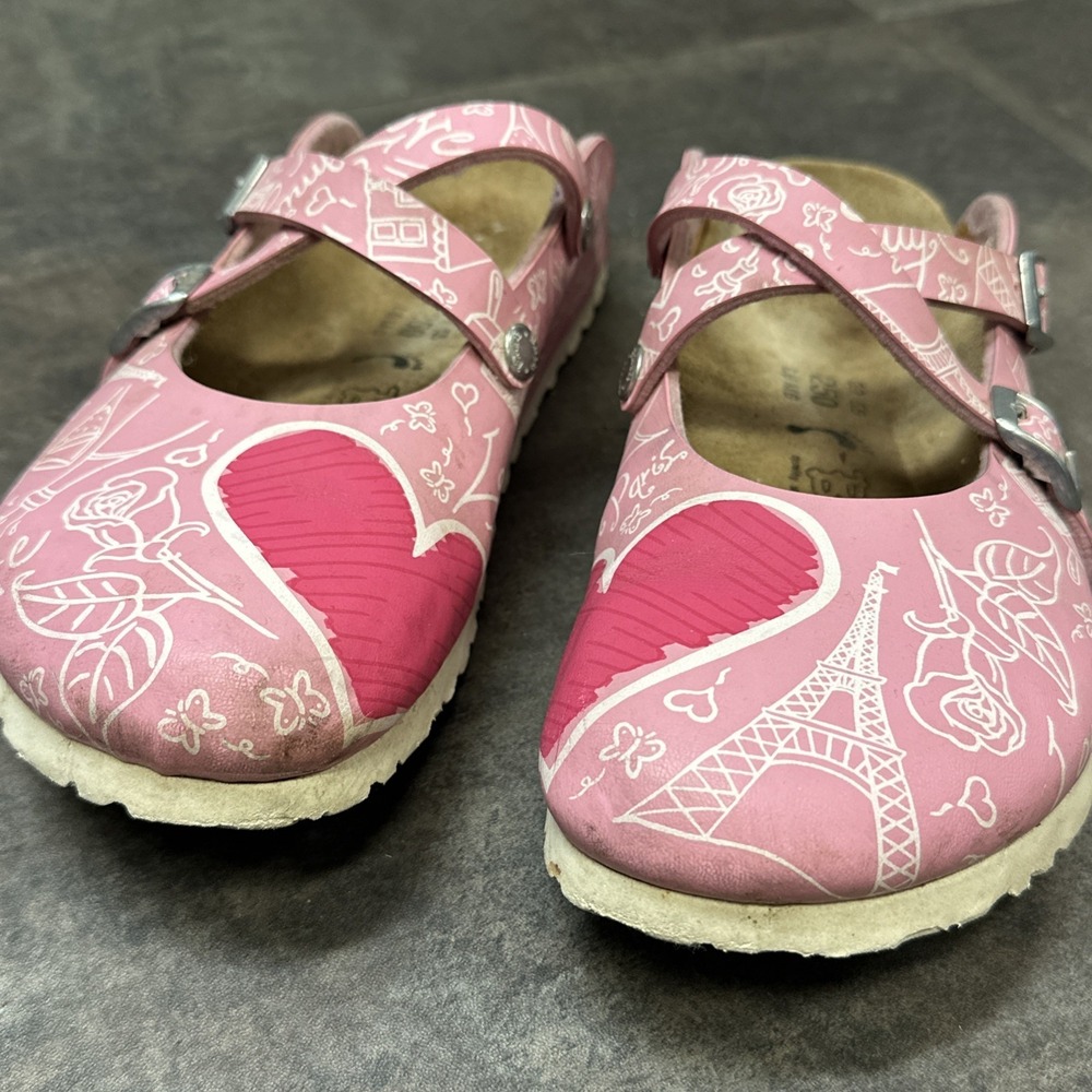 Birkis Dorian Clogs Size 39 Birko-Flor Pink Paris Heart Rose Love Women's 8 Rare - Picture 4 of 10